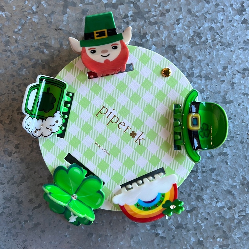 Piper K St Patrick’s Day Shamrock, Rainbow & Leprechaun Lucky Hair Clips